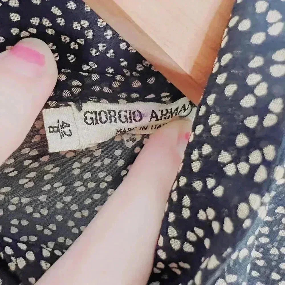 Vintage Giorgio Armani Black Cream Spotted Long Sleeve Button Up Blouse Size 8 - Picture 7 of 8